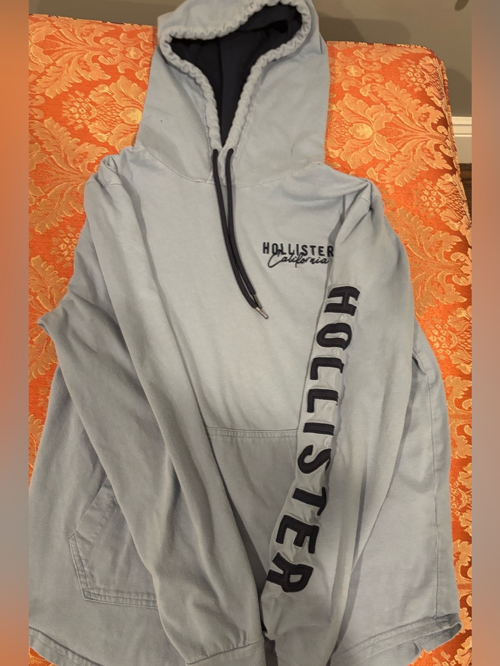 Hollister Light Blue Hooded Pullover with Navy Logo